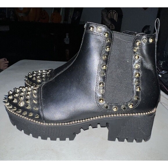 Cape Robbin Boots Womens Sz 7 Gold Spiky Black Pull-on Platform Ankle Chunky New - Picture 6 of 9